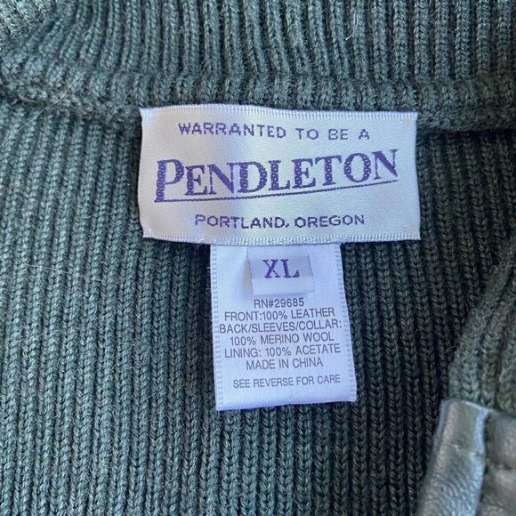 Pendleton Vintage Dark Green Wool & Leather Sweater Jacket XL - Picture 3 of 5